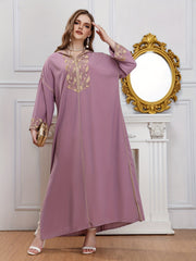 Abaya Dress Women's Plus Leaf Print Long Sleeve Maxi Jalabiya