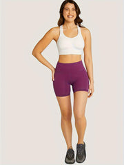 Solid Yoga Shorts With Pocket High Stretch Running Fitness Sports Shorts