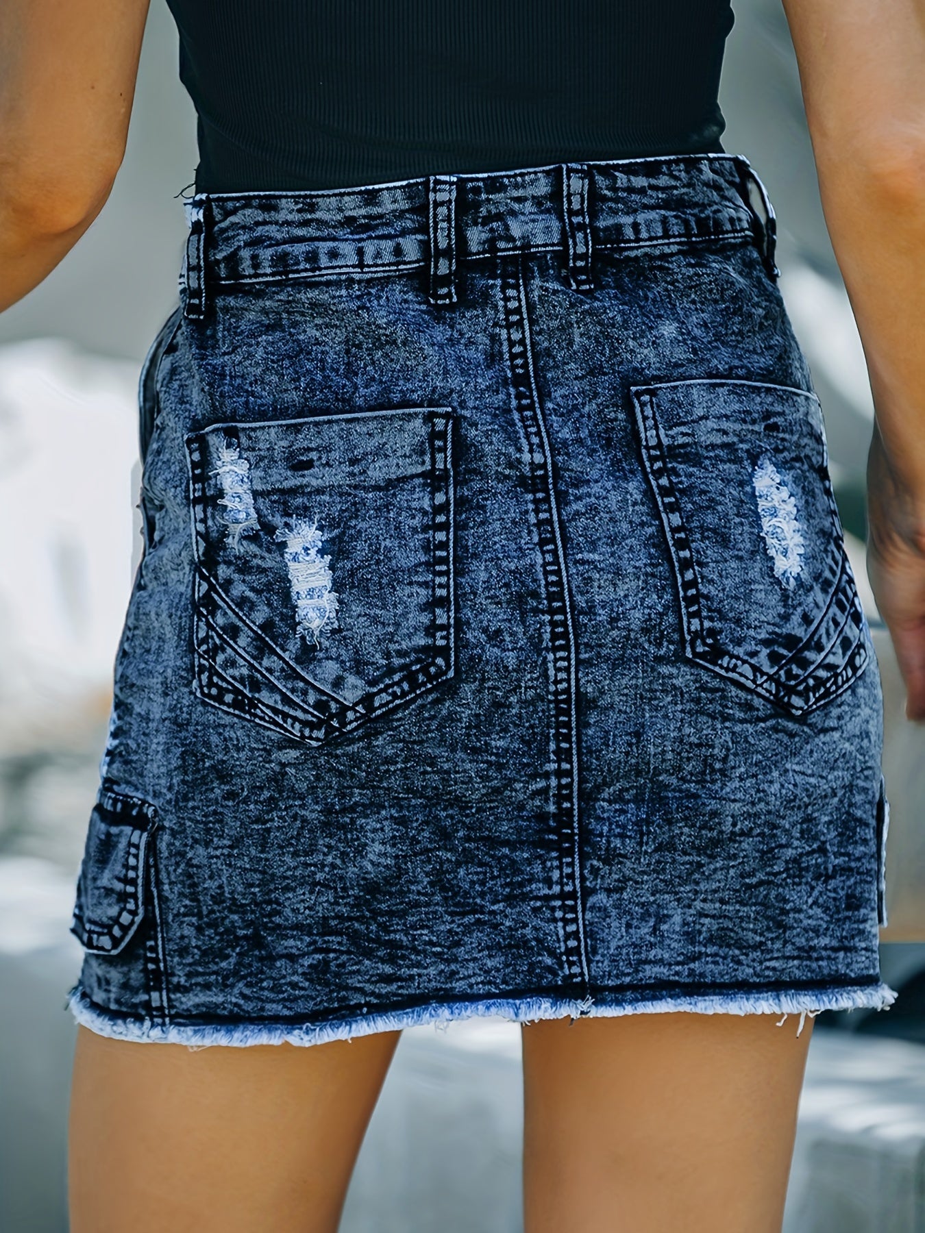 High Waist Ripped Denim Skirt Slim Fit Women's Clothing