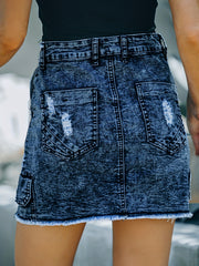 High Waist Ripped Denim Skirt Slim Fit Women's Clothing