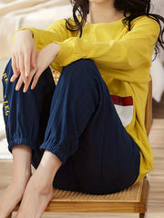 Letter Print Pajama Set Long Sleeve Top & Pants Women's Sleepwear