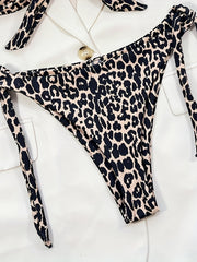 Leopard Print Tie Side Bandeau Bikini Swimsuit Women's Swimwear