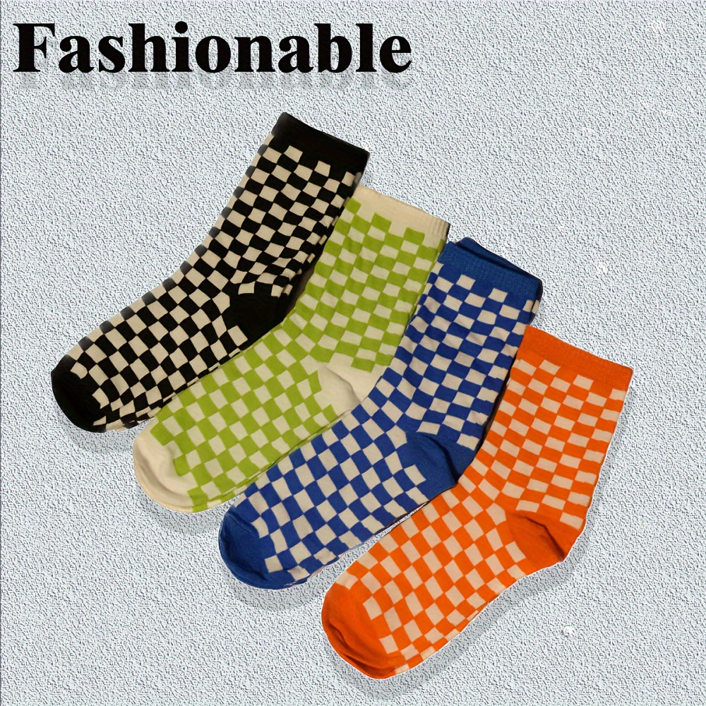 12 Pairs Checkerboard Crew Socks Women's Stockings