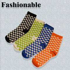 12 Pairs Checkerboard Crew Socks Women's Stockings