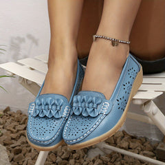 Women's Bowknot Loafers Slip On Low Round Toe Hollow Out Non-slip Shoes