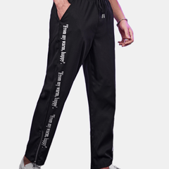 Men's Letter Pants Zipper Drawstring Pocket Casual Trousers