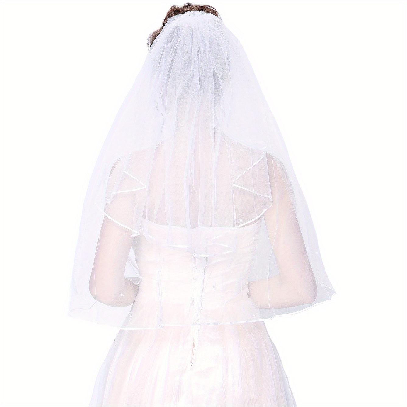 Short Tulle Wedding Veil Ribbon Edge Comb Bridal Bachelorette Party Accessories