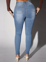 Solid High Rise Stretch Skinny Jeans