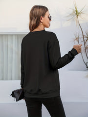 Halloween Skull Print Sweatshirt Long Sleeve Crew Neck Fall Winter Women's Cloth