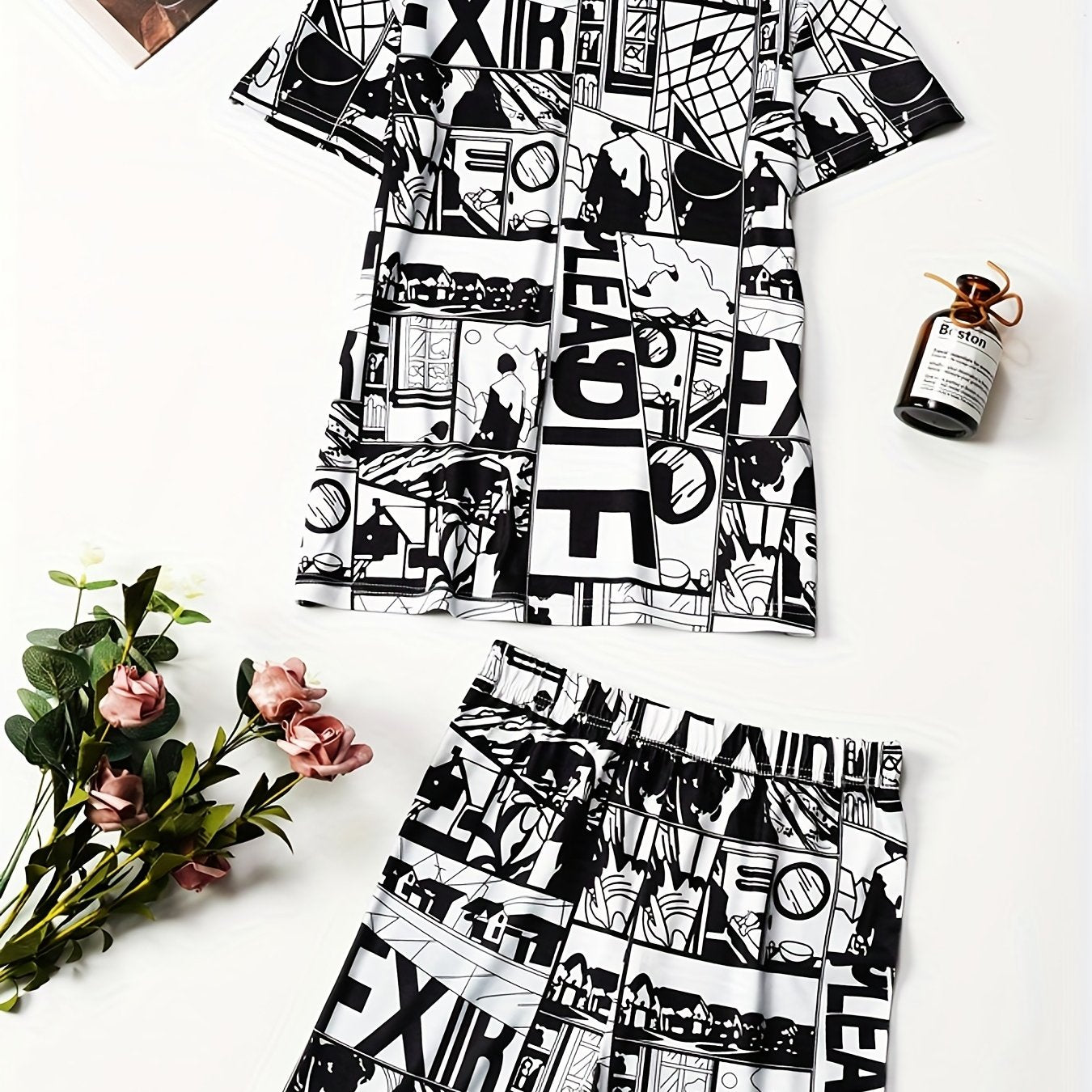 Anime Print Two piece Shorts Set Top & Casual Shorts