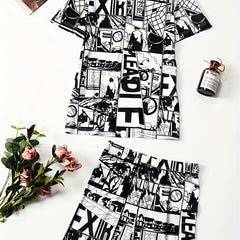 Anime Print Two piece Shorts Set Top & Casual Shorts