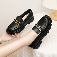 Women's Chain Decor Loafers Platform Chunky Heeled Shoes