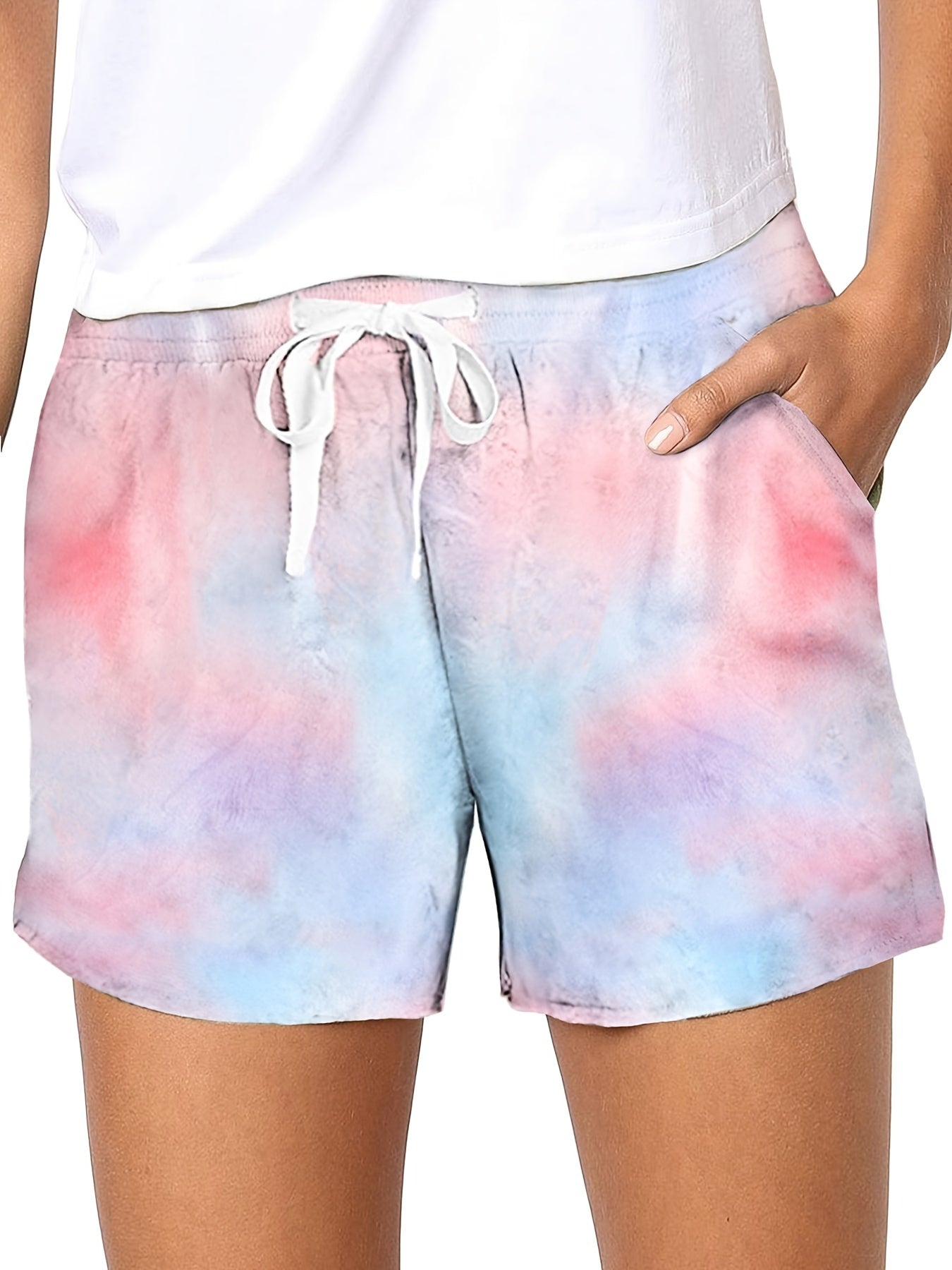 Tie Dye Drawstring Pocket Shorts Women's High Waist Summer Shorts