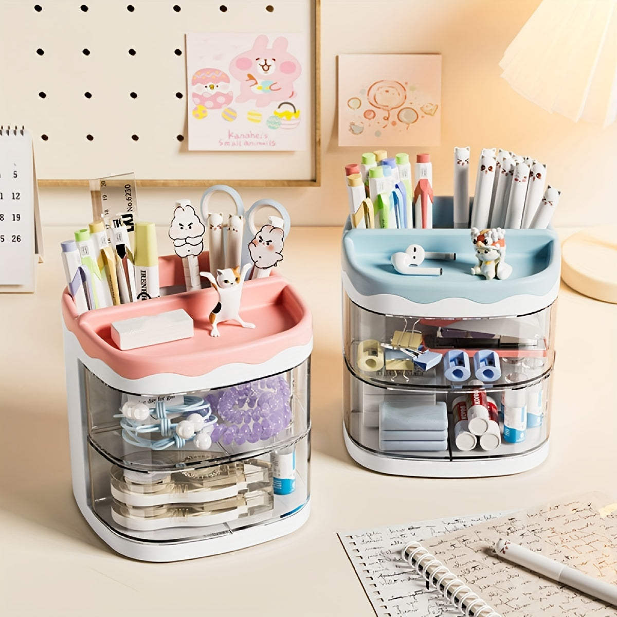 Cartoon Transparent Pen Holder Office Desktop Storage Box