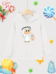 Cartoon Boy Pattern Girl's Cotton Hoodie Active Hooded Sweatshirt