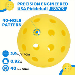 12pcs Pickleballs 40 Hole Outdoor Pickleballs High Bounce Durable Pickleba