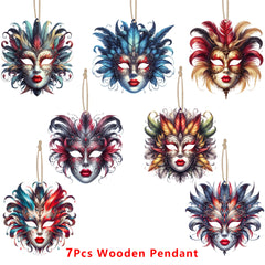 7pcs Ball Mask Wooden Charms Carnival Party Decorations Supplies