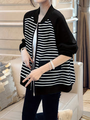 Striped Zip Up Jacket Casual Long Sleeve Jacket Women's Clothing