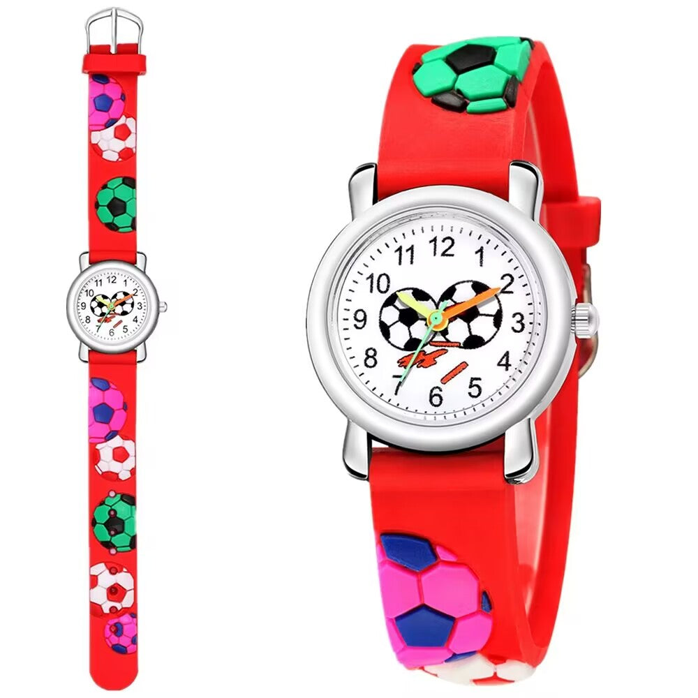 Boys Football Cartoon Print Watch with Silicone Strap