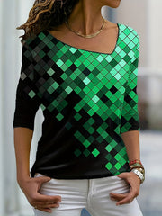 Plaid Print Asymmetrical Neck Sweatshirt for Women