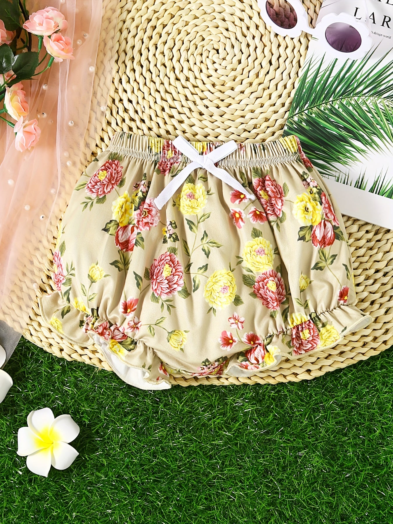 Baby Girls Elastic Waist Ruffle Trim Shorts