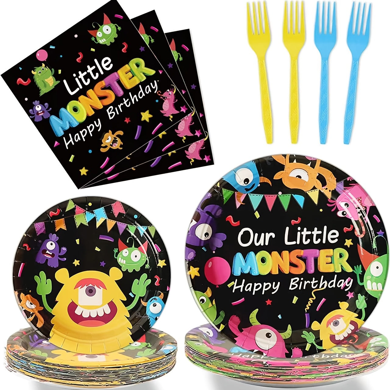10pcs Monster Themed Party Disposable Tableware Paper Cups Plates