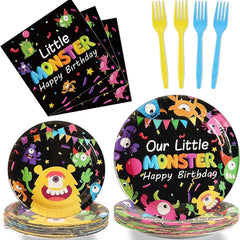10pcs Monster Themed Party Disposable Tableware Paper Cups Plates