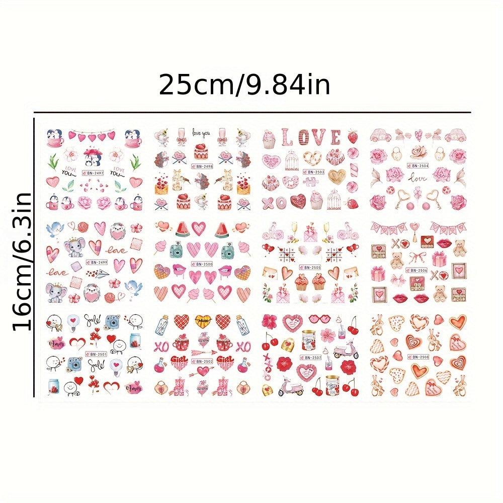 Valentine Nail Water Transfer Stickers Heart Love Letter Red Lip Rose Nail Art D