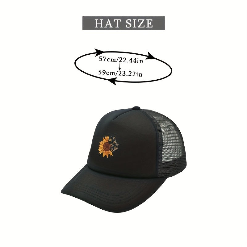 Butterfly Daisy Printed Trucker Hat Baseball Cap Mesh Breathable Sun Hats
