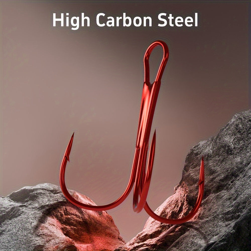 10pcs High Carbon Steel Treble Hooks Red Three claw Hooks Barbed Fishing Hooks