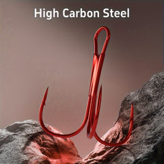 10pcs High Carbon Steel Treble Hooks Red Three claw Hooks Barbed Fishing Hooks