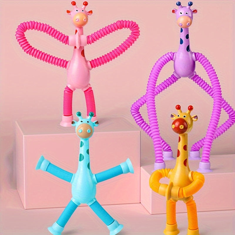 4pcs Giraffe Telescopic Suction Toys Deformed Giraffe Cartoon Telescopic Toys