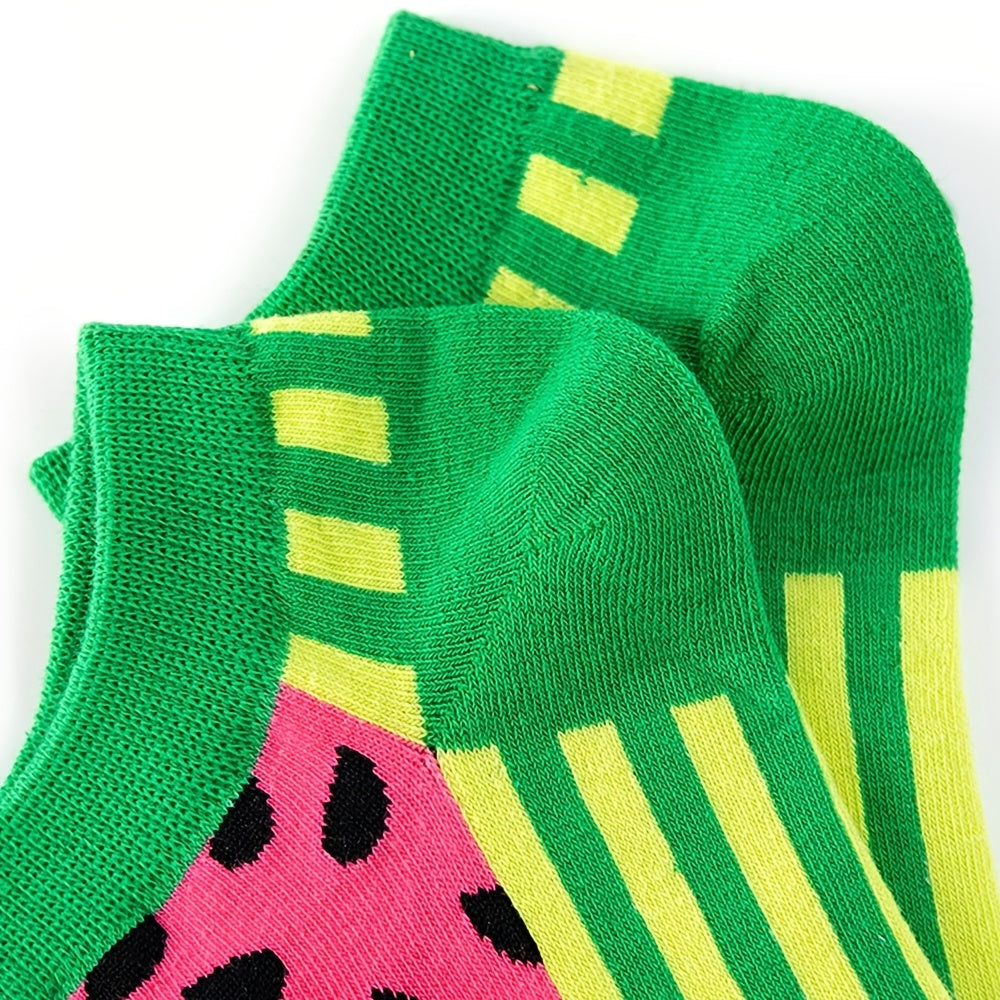 4 Pairs Fruit Pattern Boat Socks Colorful Low Cut Ankle Stockings
