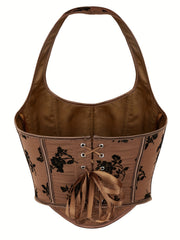 Floral Pattern Bustier Mesh Halter Top for Summer