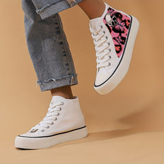 Skull & Butterfly Print Canvas High Top Sneakers