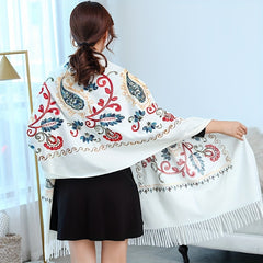 National Style Cashmere Scarf Embroidered Warm Sunproof Thicken Shawl