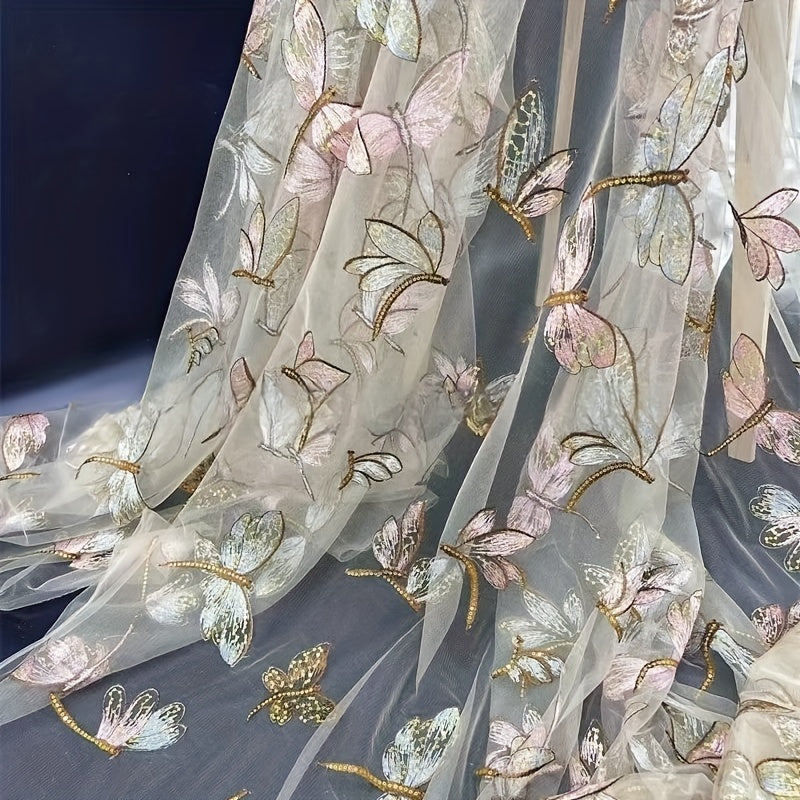 Soft Lace Fabric Butterfly Sequin Dress Fabric Wedding Evening Curtain 51in 36in