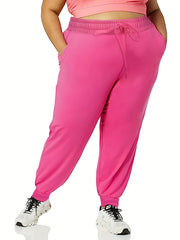Solid Tie Waist Sports Pants With Pockets