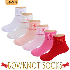 3 Pairs Girls Bowknot Lace Crew Socks