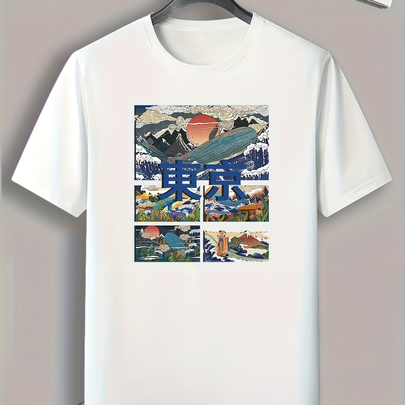 Tokyo Pattern Print Men's Comfy Sports T-shirt Graphic Tee