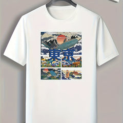 Tokyo Pattern Print Men's Comfy Sports T-shirt Graphic Tee