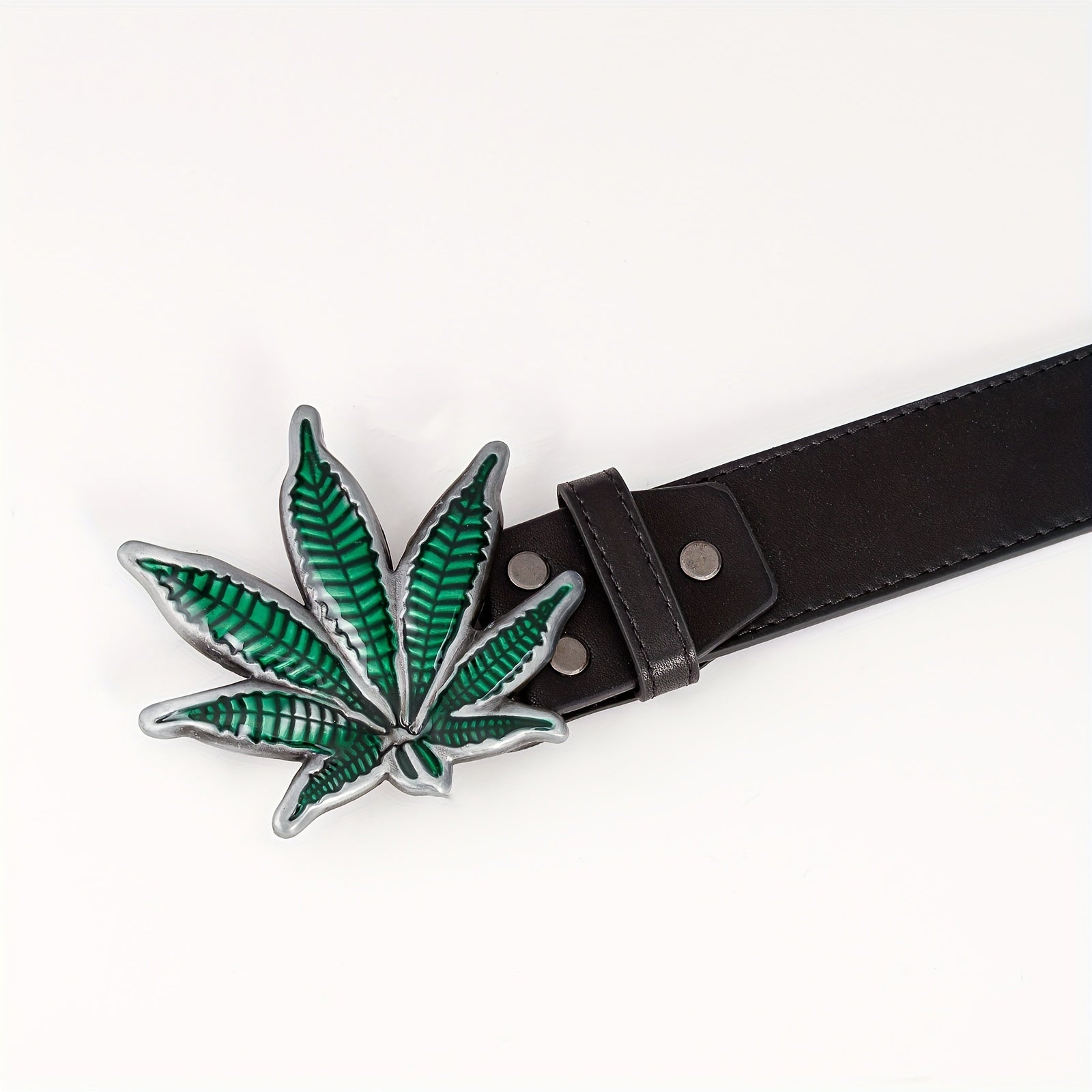 Men's Green Maple Leaf Buckle PU Leather Belt Casual Waist Belt