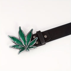 Men's Green Maple Leaf Buckle PU Leather Belt Casual Waist Belt
