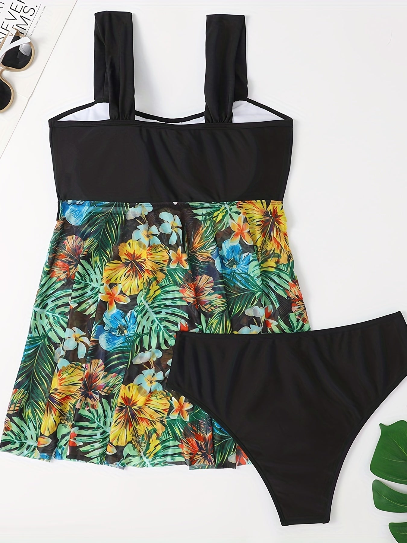 Modest Swimsuit Set Women's Plus Tropical Print Tank & Panty 2pcs Swim
