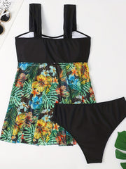 Modest Swimsuit Set Women's Plus Tropical Print Tank & Panty 2pcs Swim
