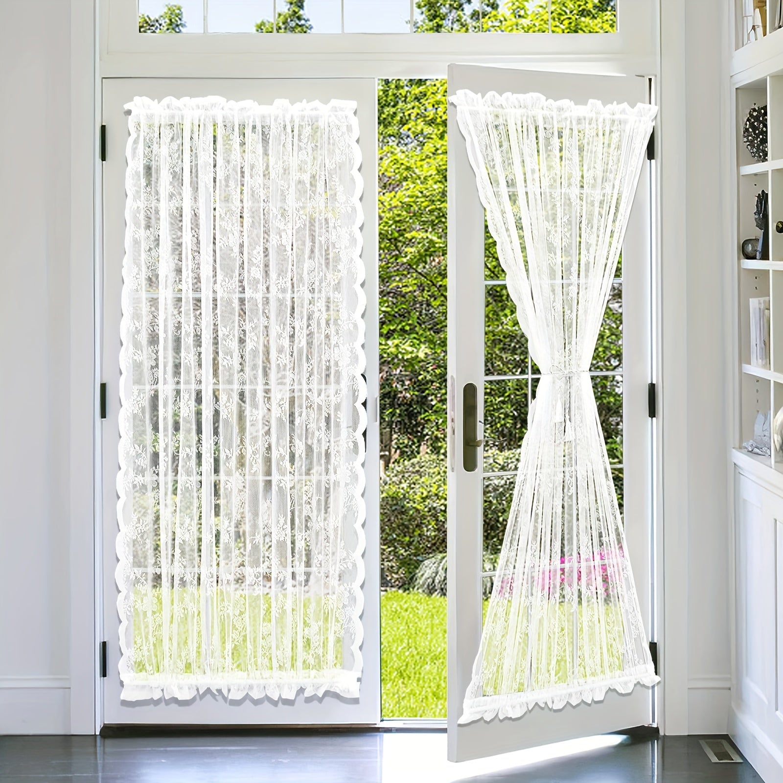 Encrypted Lace Rose Privacy Curtain Double Rod Pocket French Curtain