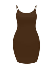 Solid Scoop Neck Spaghetti Strap Body Con Cami Dress