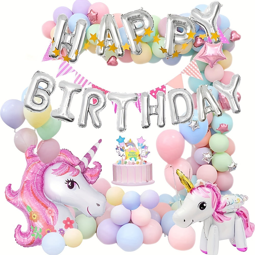 Pastel Balloon Garland Unicorn Cake Decoration Pink Birthday Party