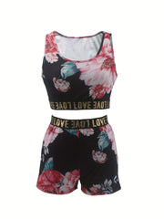 Floral Print Two Piece Set Crop Top & Shorts Outfit