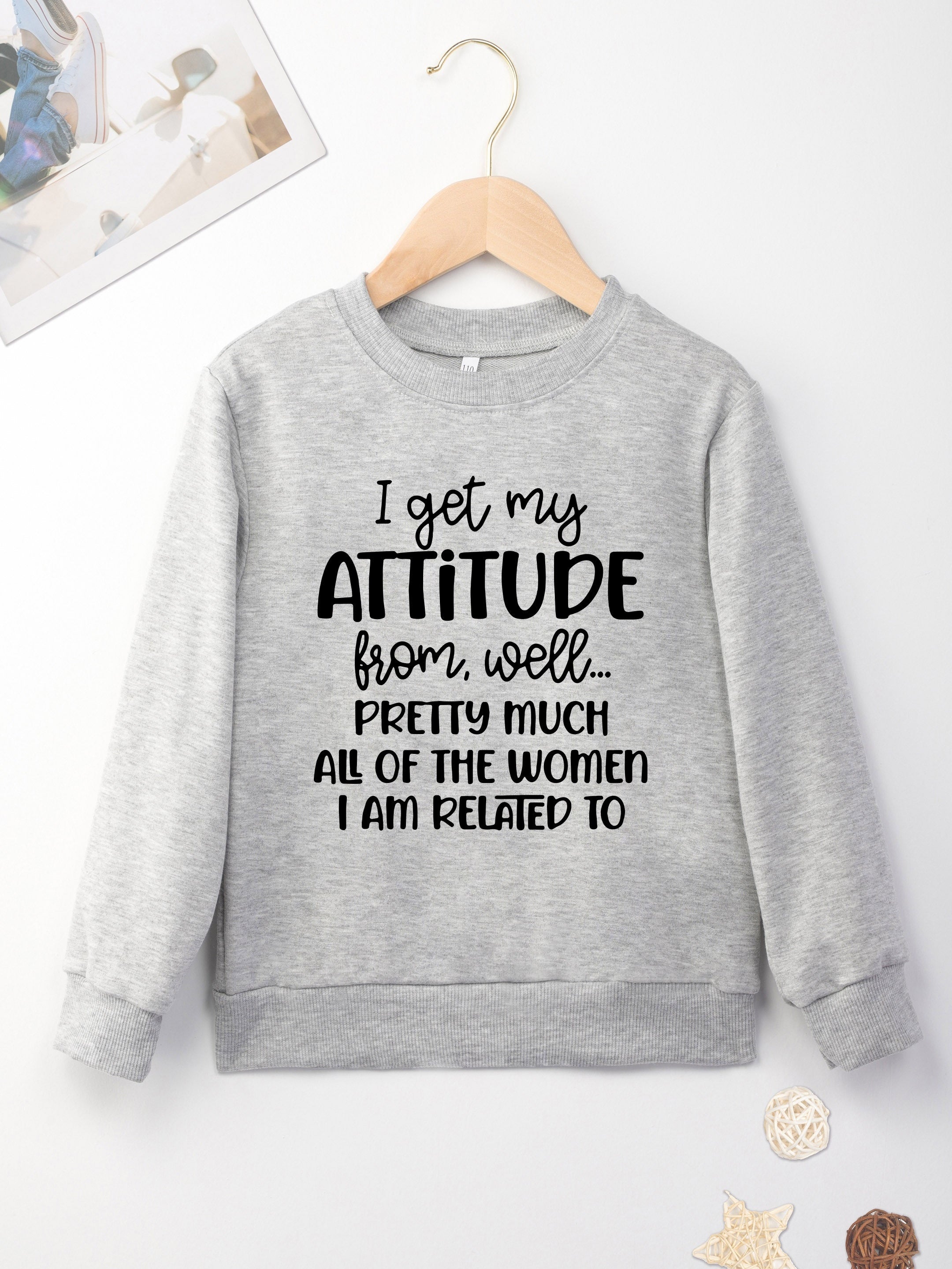 I GOT MY ATTITUDE Letter Print Boys Casual Creative Pullover Sweatshirt